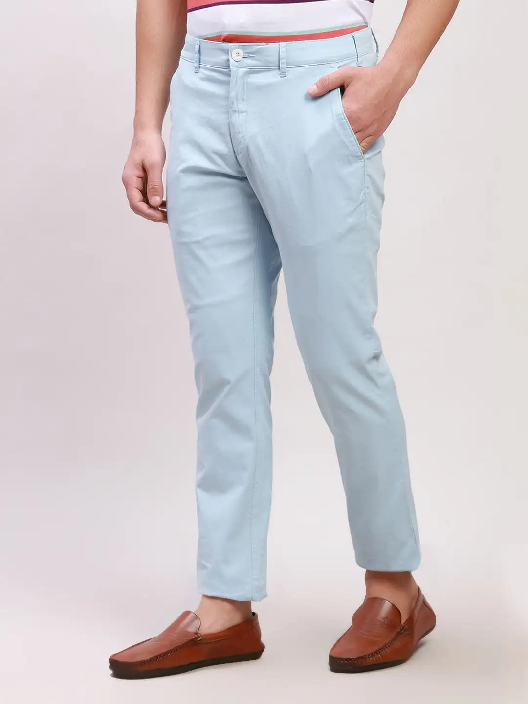 Colorplus Men Navy Solid Piece Dyed Nuvo Fit Cotton Blend Trousers