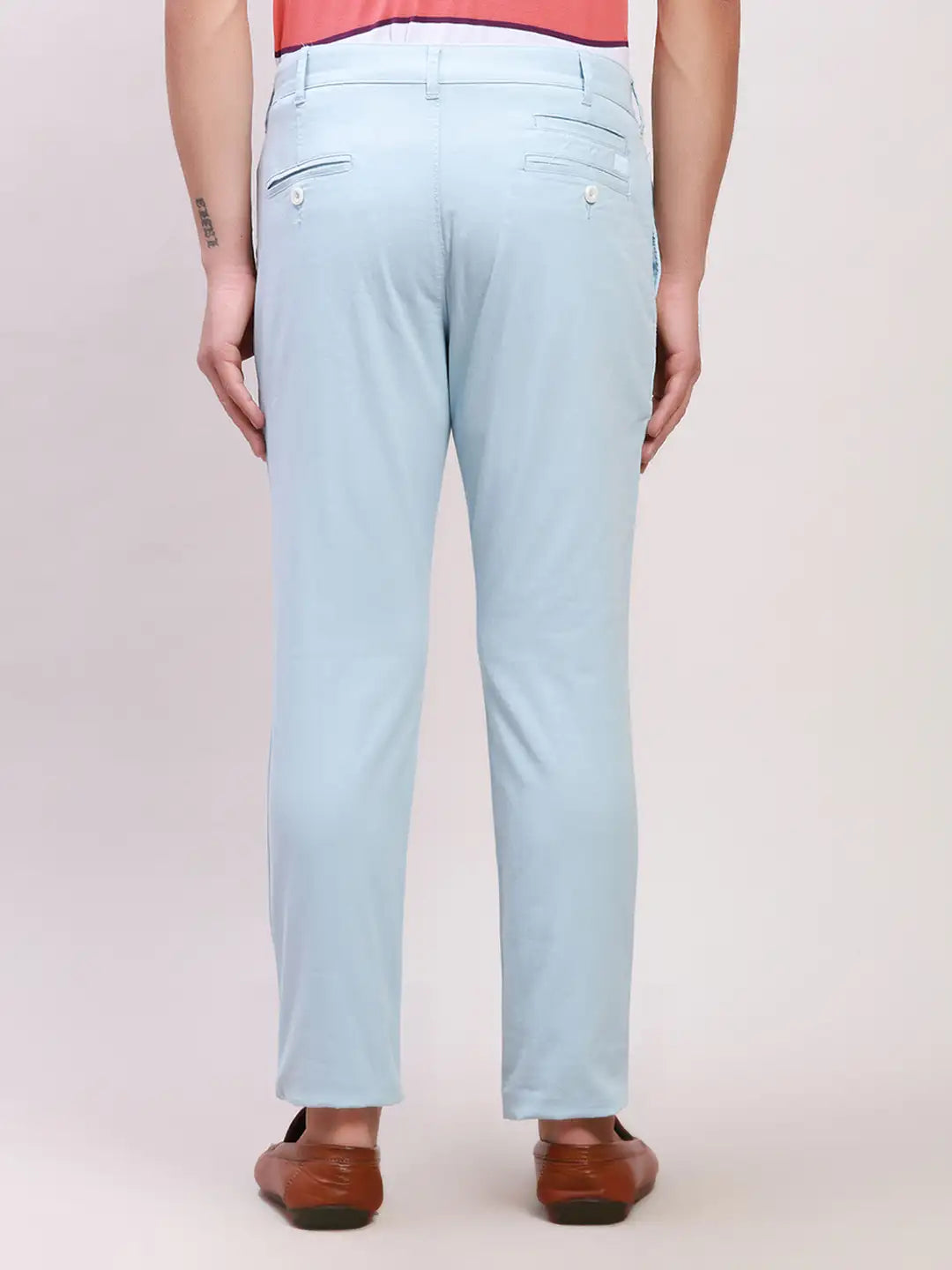 Colorplus Men Blue Solid Piece Dyed Nuvo Fit Cotton Blend Trousers ...