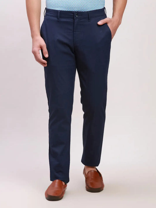 Colorplus Men Grey Solid Piece Dyed Nuvo Fit Cotton Blend Trousers