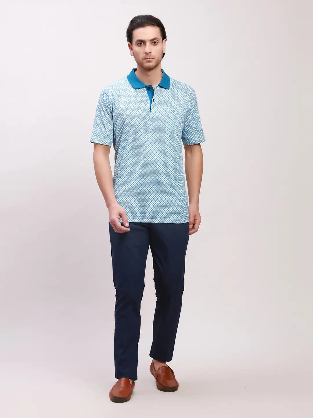 Colorplus Men Navy Solid Piece Dyed Nuvo Fit Cotton Blend Trousers ...