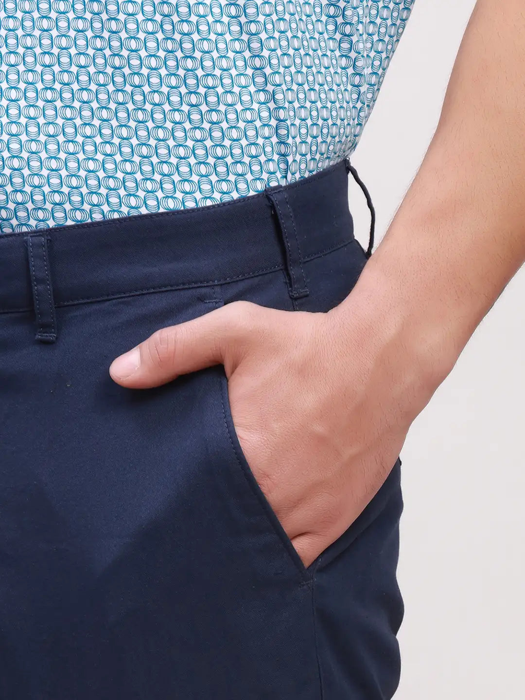 Colorplus Men Navy Solid Piece Dyed Nuvo Fit Cotton Blend Trousers ...