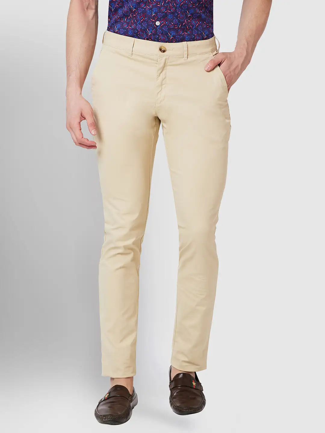 Colorplus Men Blue Solid Piece Dyed Nuvo Fit Cotton Blend Trousers ...