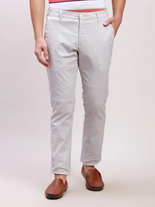 Colorplus Men Grey Solid Piece Dyed Nuvo Fit Cotton Blend Trousers