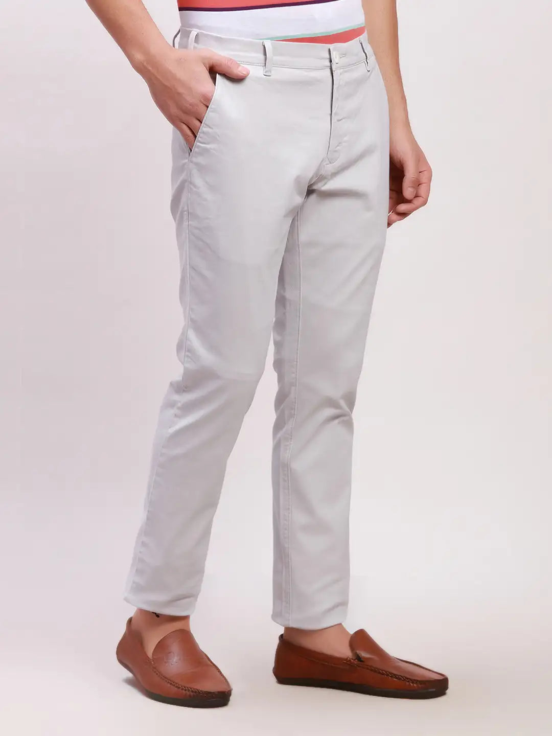 Colorplus Men Grey Solid Piece Dyed Nuvo Fit Cotton Blend Trousers