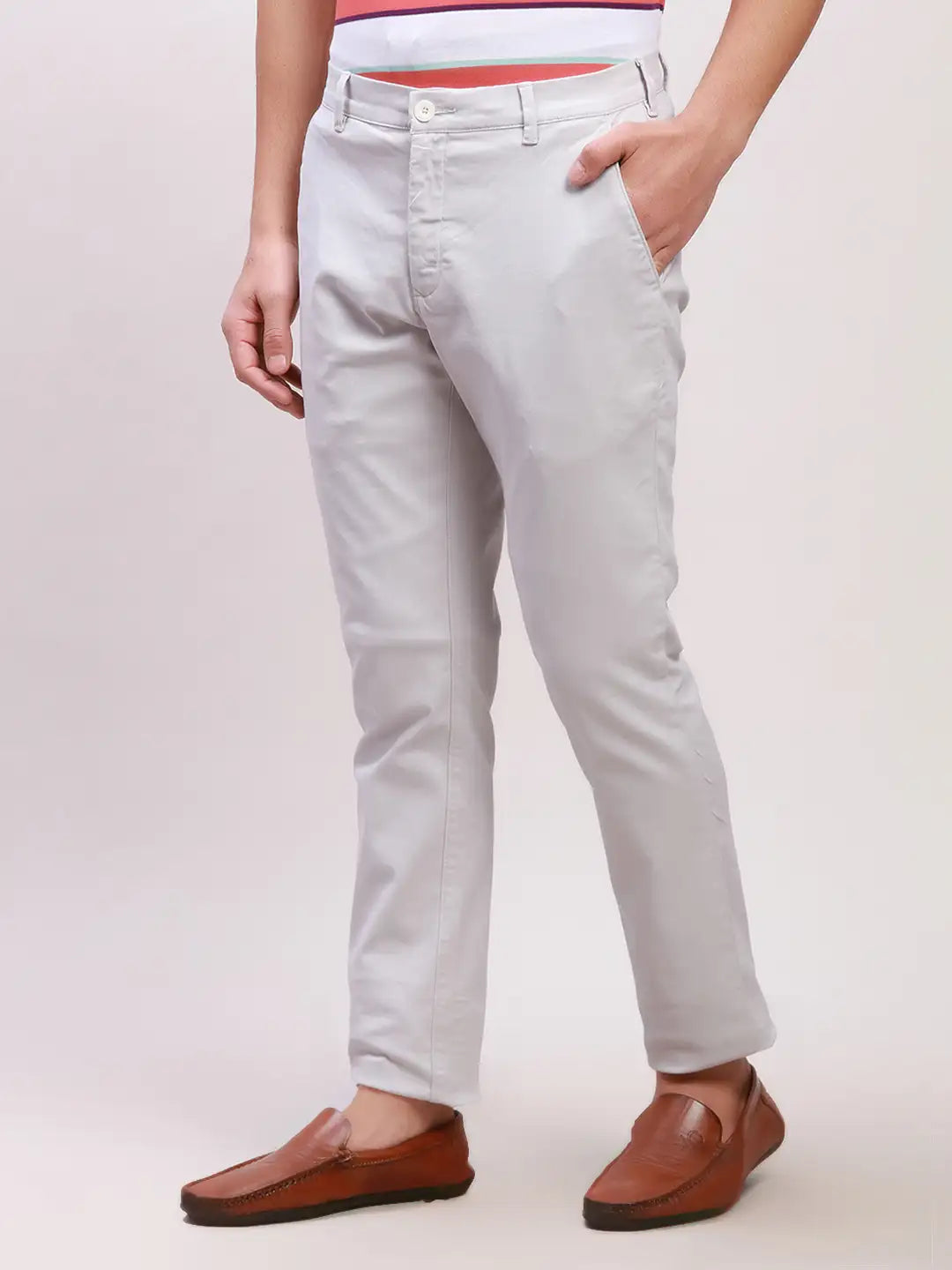 Colorplus Men Grey Solid Piece Dyed Nuvo Fit Cotton Blend Trousers