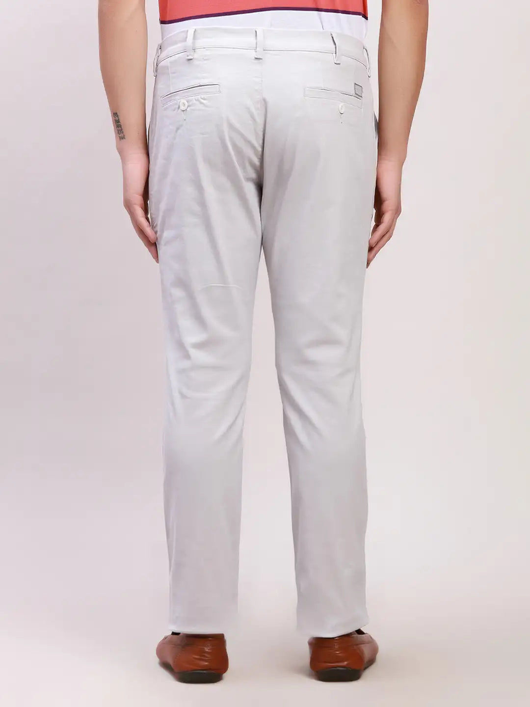 Colorplus Men Grey Solid Piece Dyed Nuvo Fit Cotton Blend Trousers