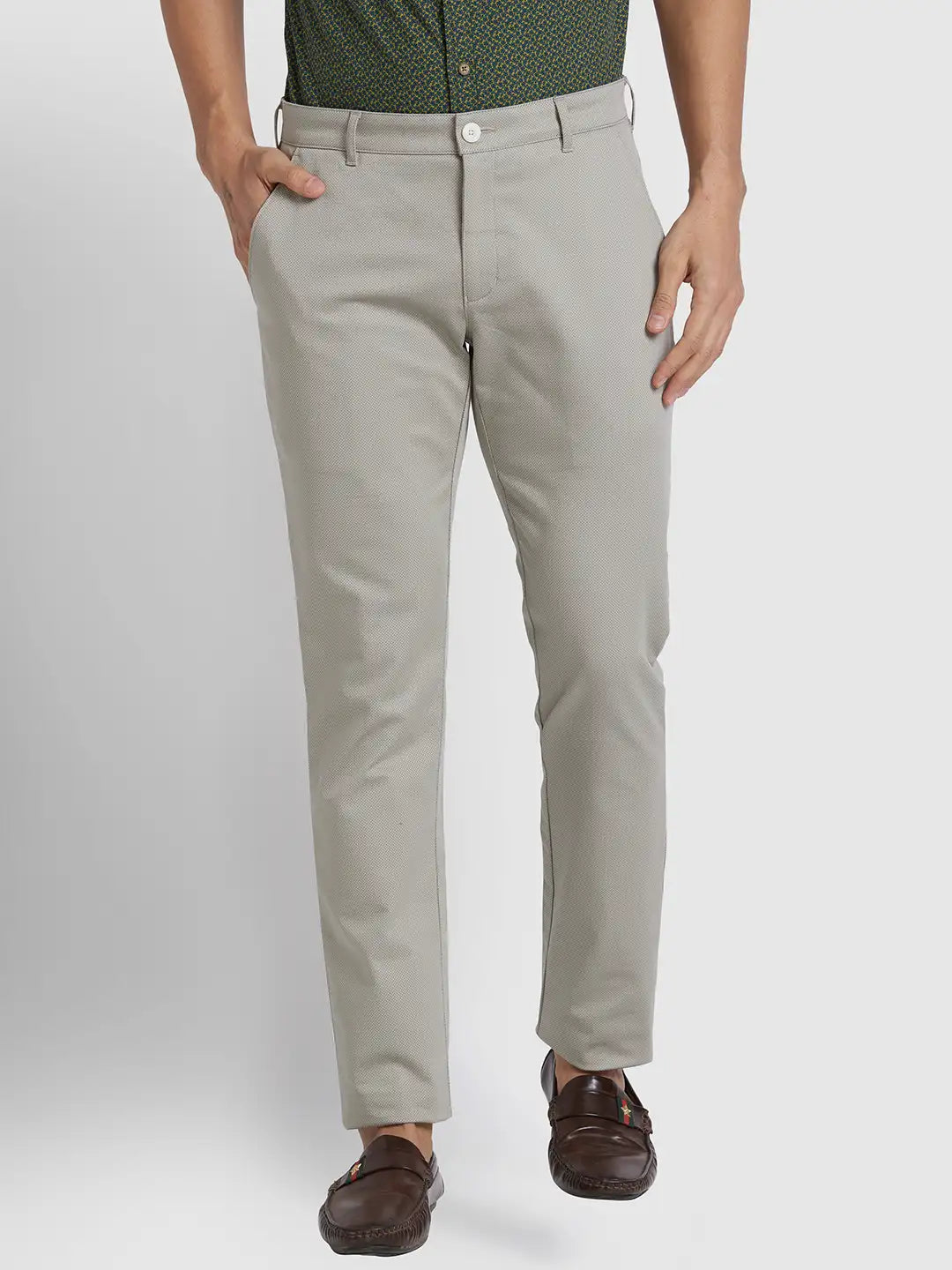 Men Super Slim Fit Flat Front Green Trouser