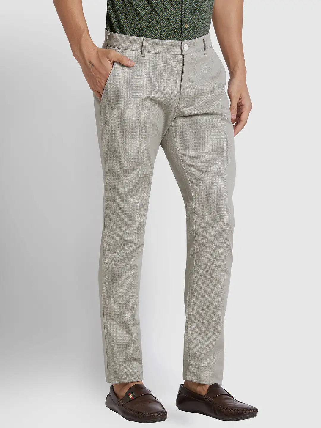 Men Super Slim Fit Flat Front Green Trouser
