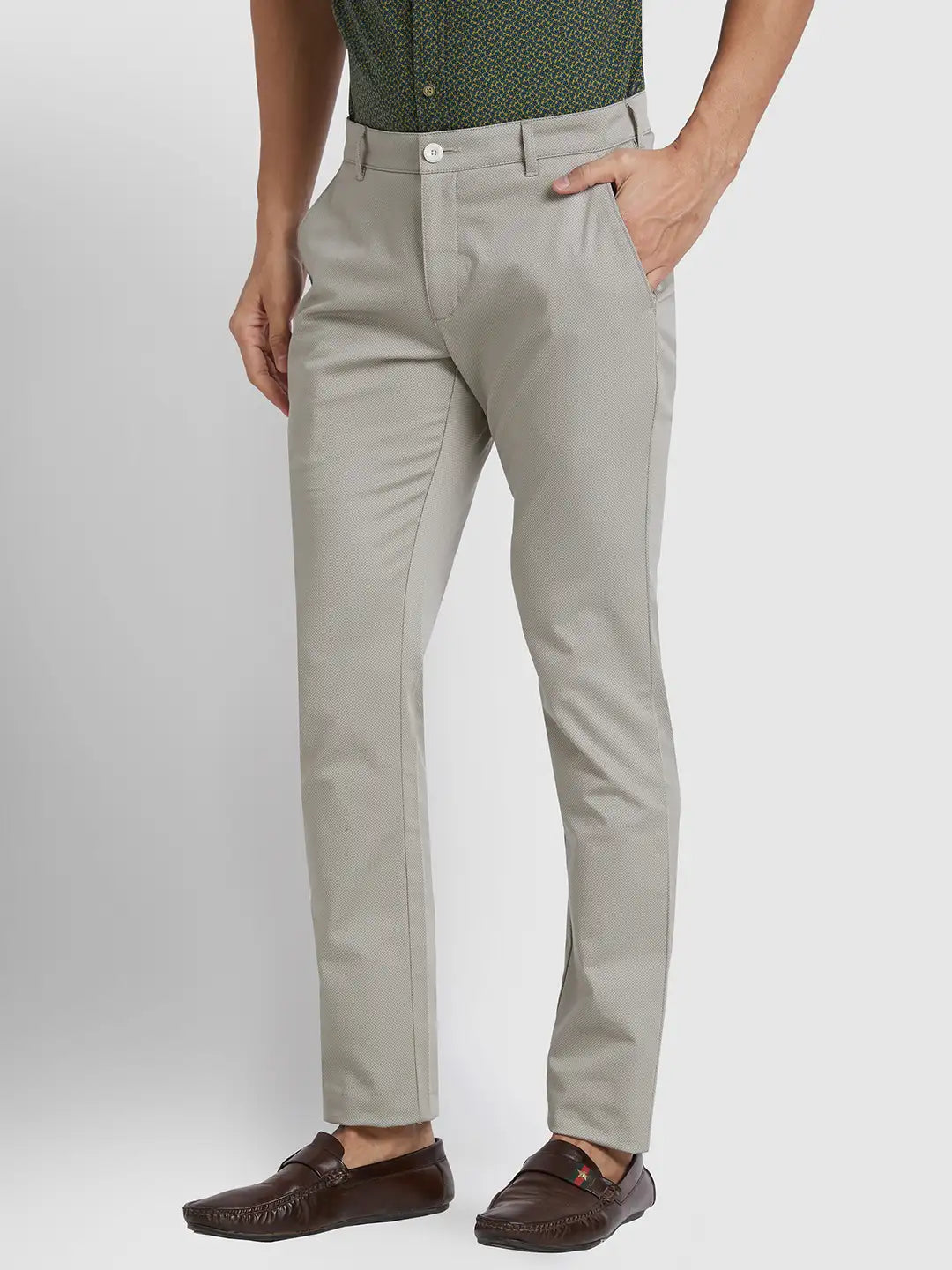 Men Super Slim Fit Flat Front Green Trouser