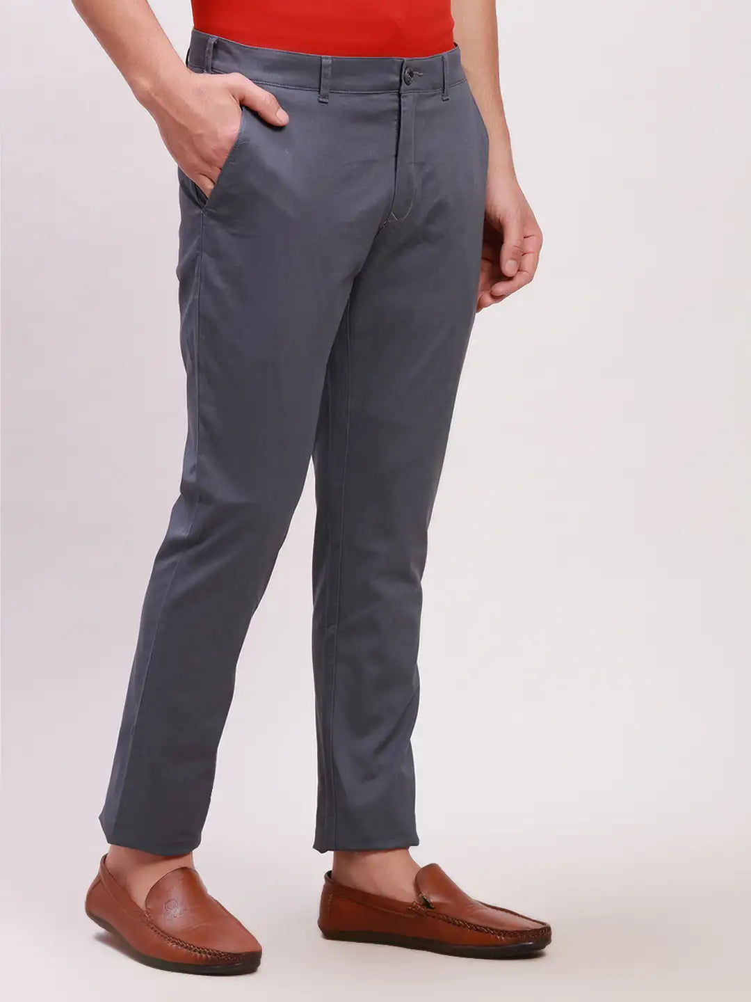 Colorplus Men Green Solid Piece Dyed Tailored Fit Cotton Blend Trousers