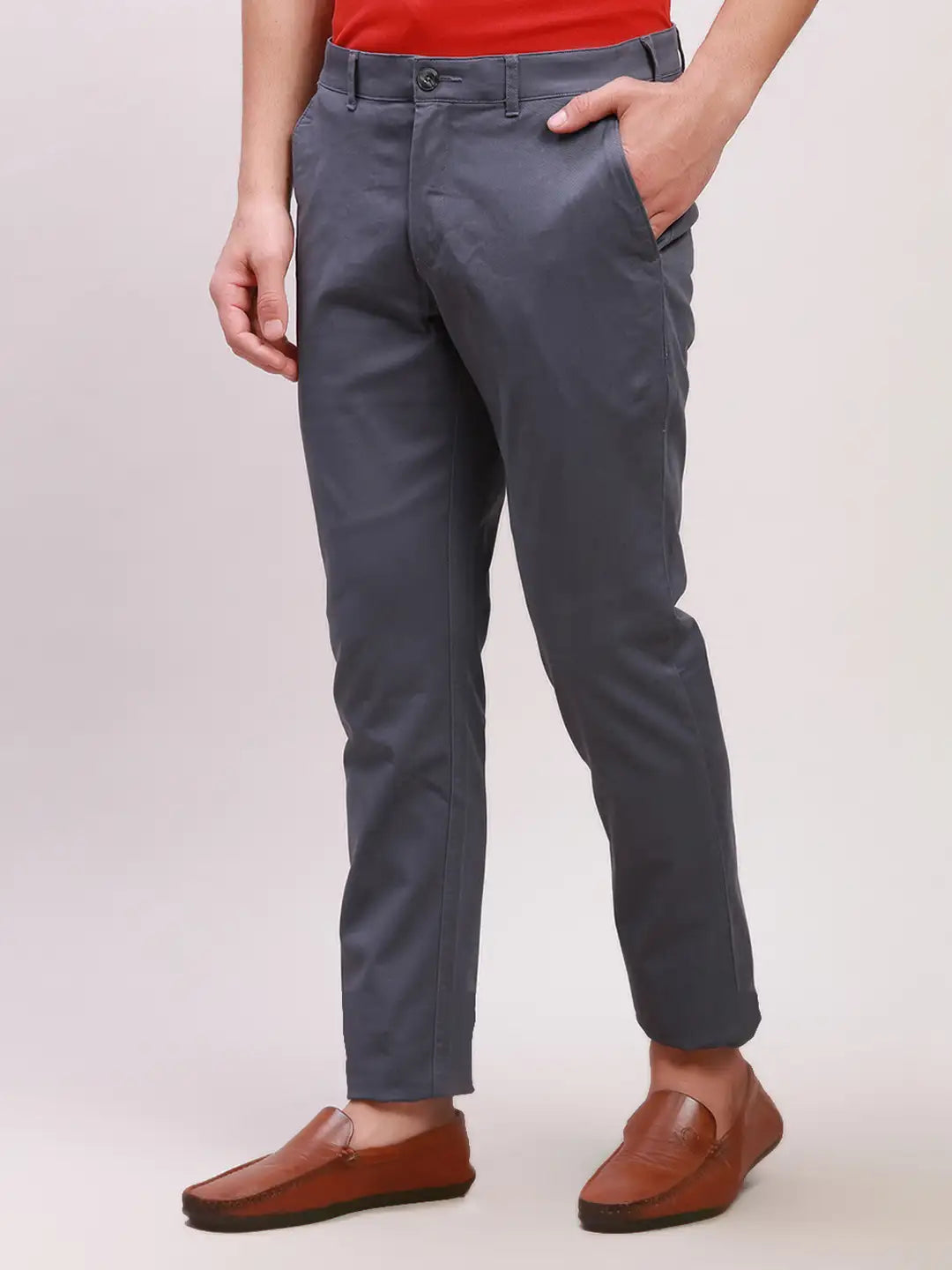 Colorplus Men Green Solid Piece Dyed Tailored Fit Cotton Blend Trousers