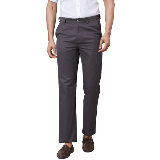 Men Navy Tailored Fit Plain Cotton Trouser