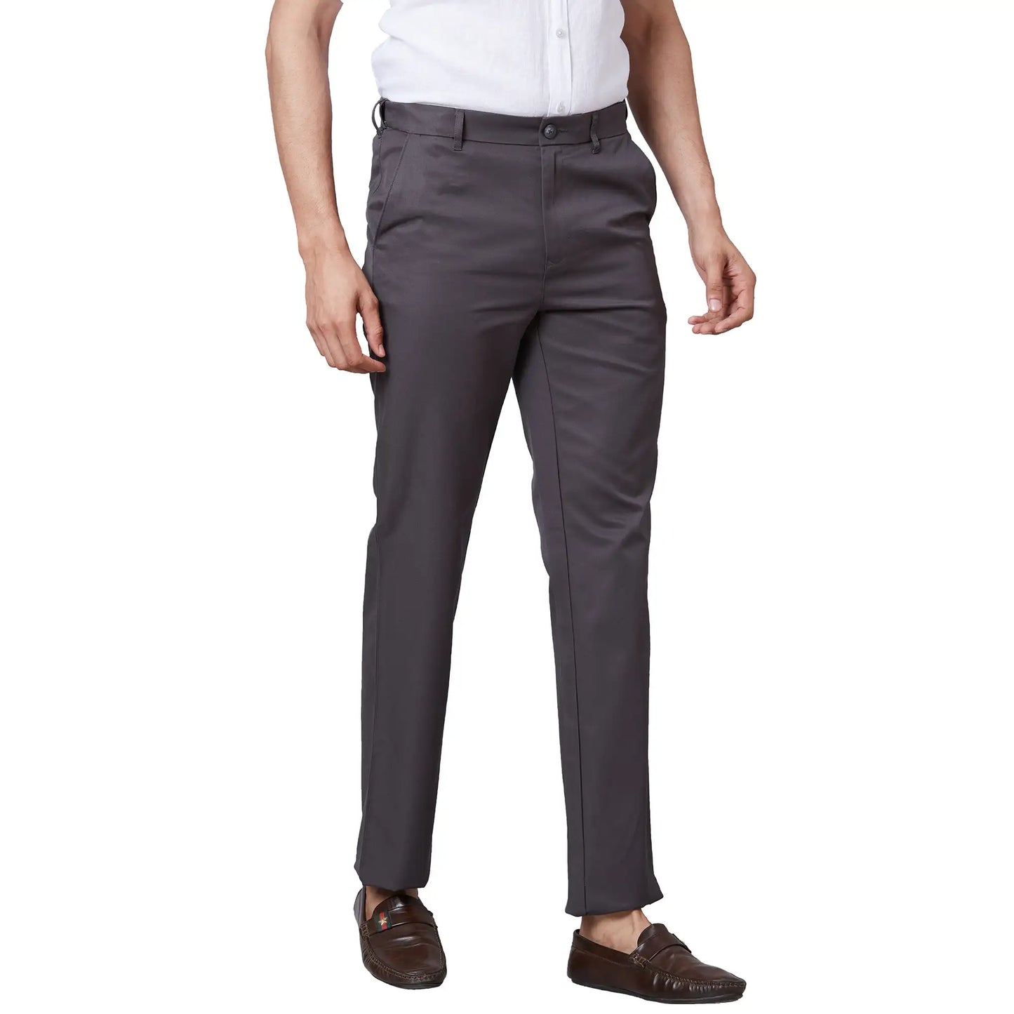 Men Navy Tailored Fit Plain Cotton Trouser