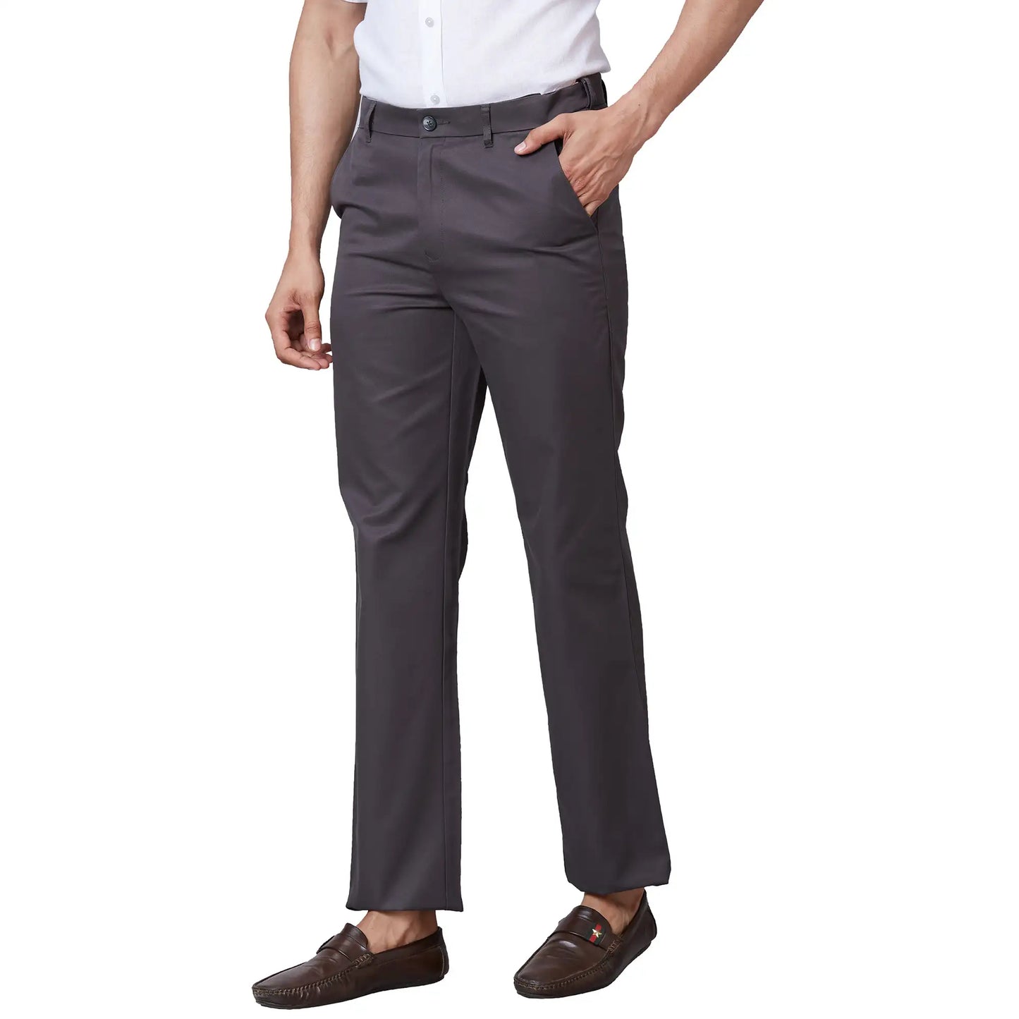 Men Navy Tailored Fit Plain Cotton Trouser