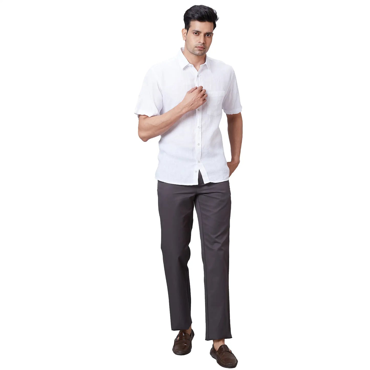 Men Navy Tailored Fit Plain Cotton Trouser