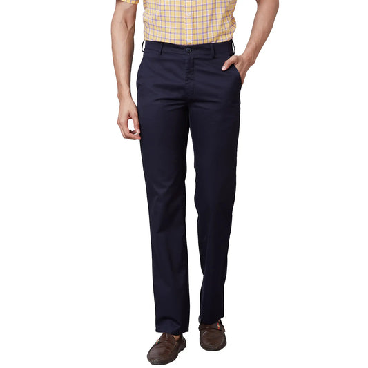 Men Grey Tailored Fit Plain Cotton Trouser