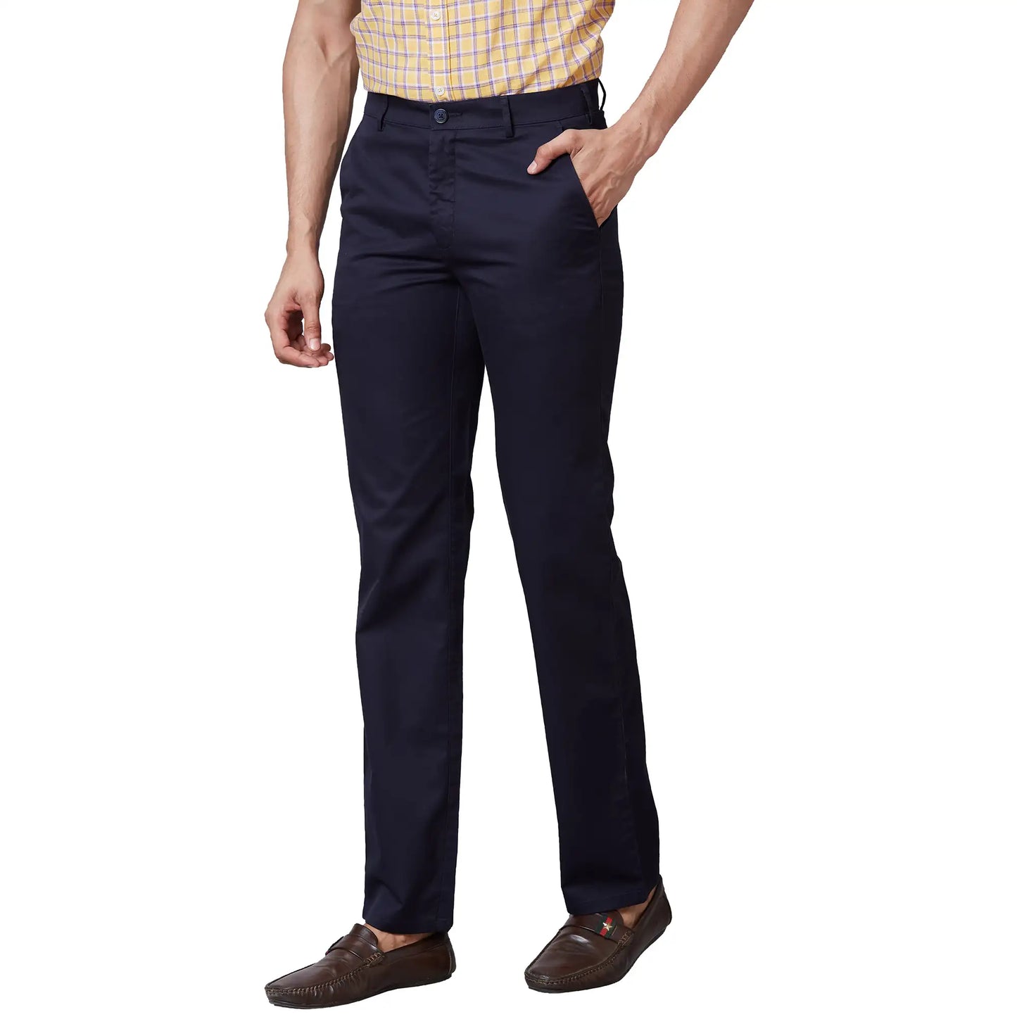 Men Grey Tailored Fit Plain Cotton Trouser