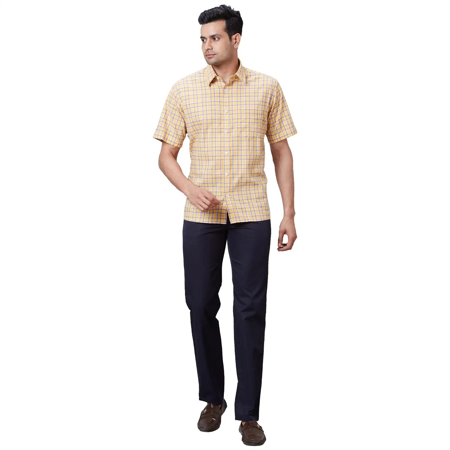 Men Grey Tailored Fit Plain Cotton Trouser