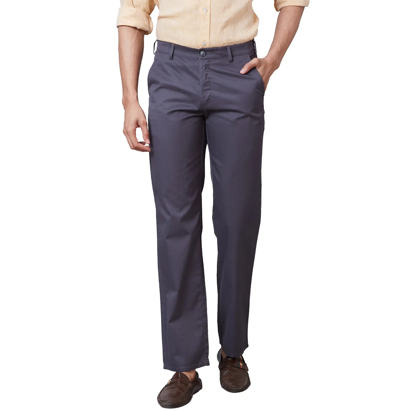 Men Black Tailored Fit Plain Cotton Trouser