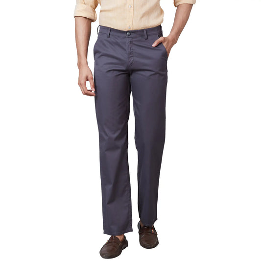 Men Black Tailored Fit Plain Cotton Trouser