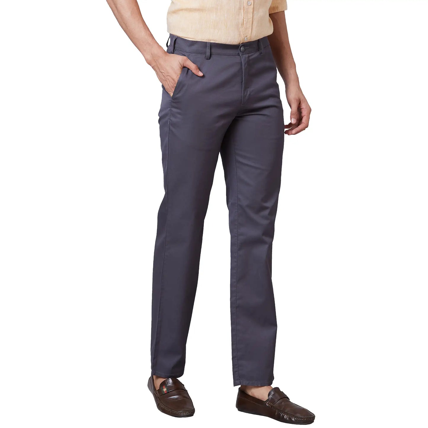 Men Black Tailored Fit Plain Cotton Trouser