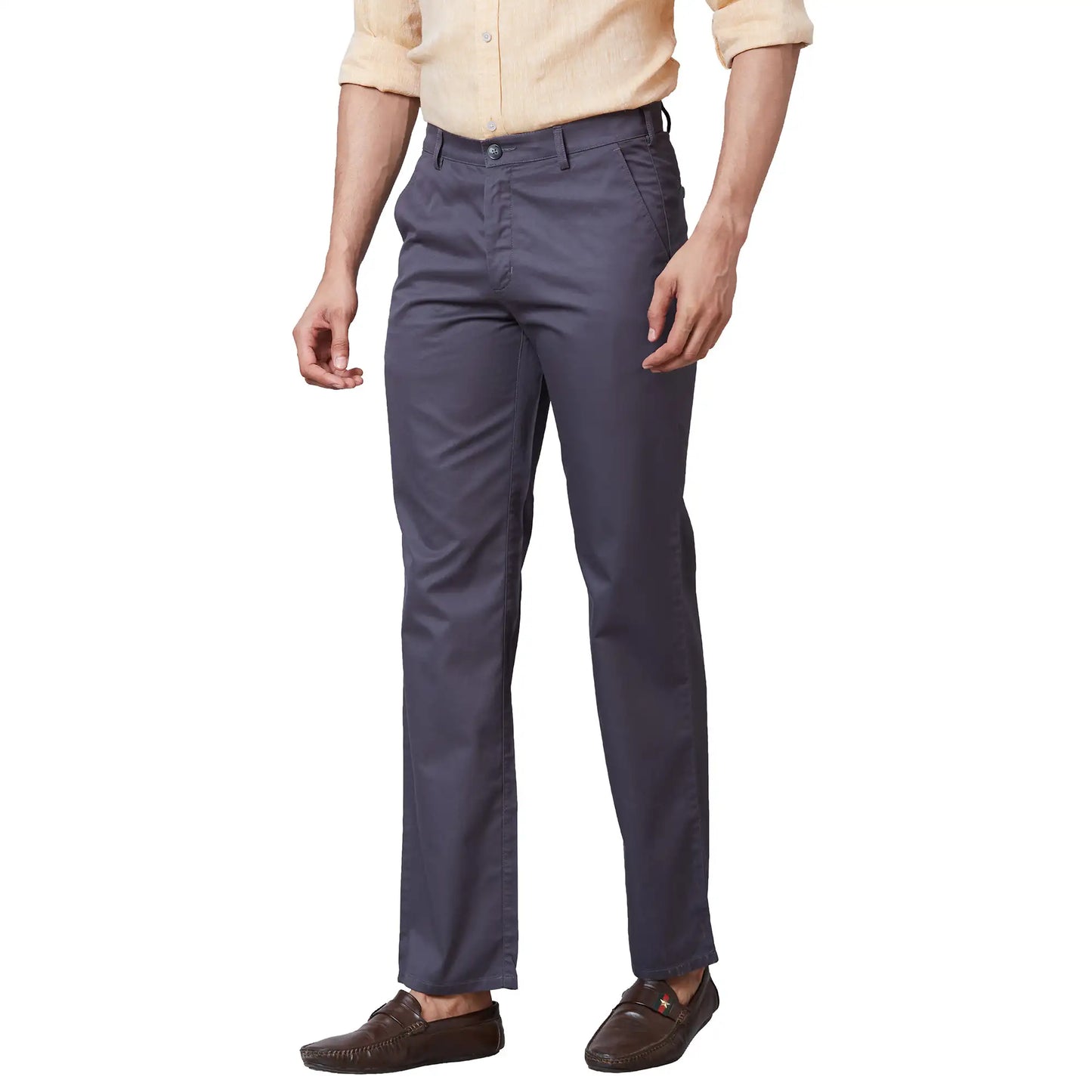 Men Black Tailored Fit Plain Cotton Trouser