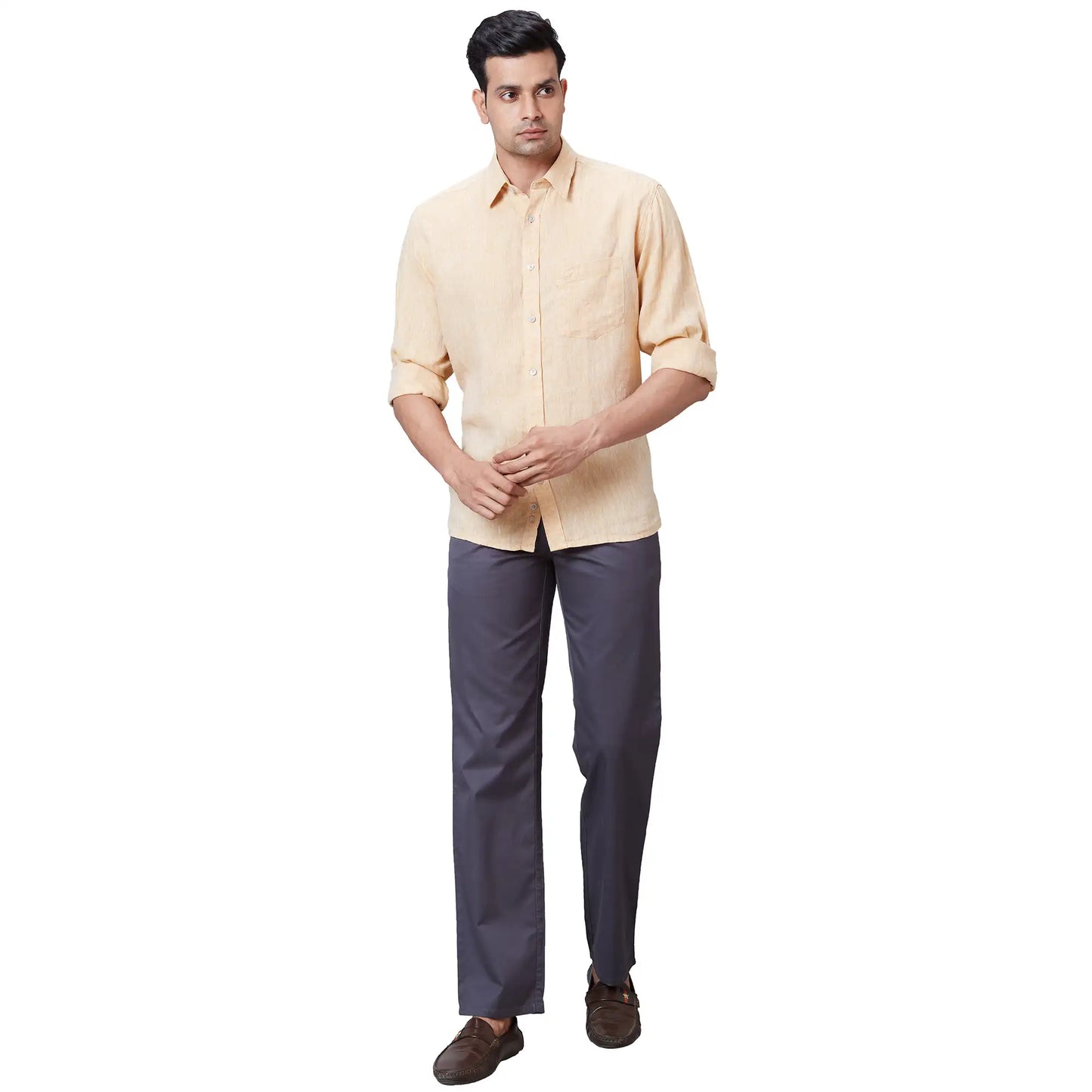 Men Black Tailored Fit Plain Cotton Trouser