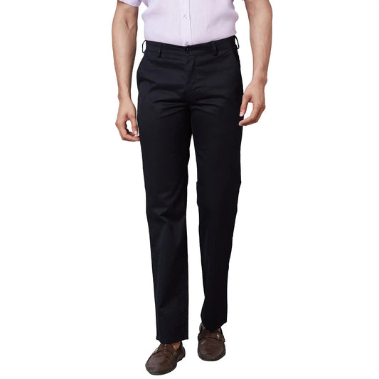 Men Brown Tailored Fit Plain Cotton Trouser