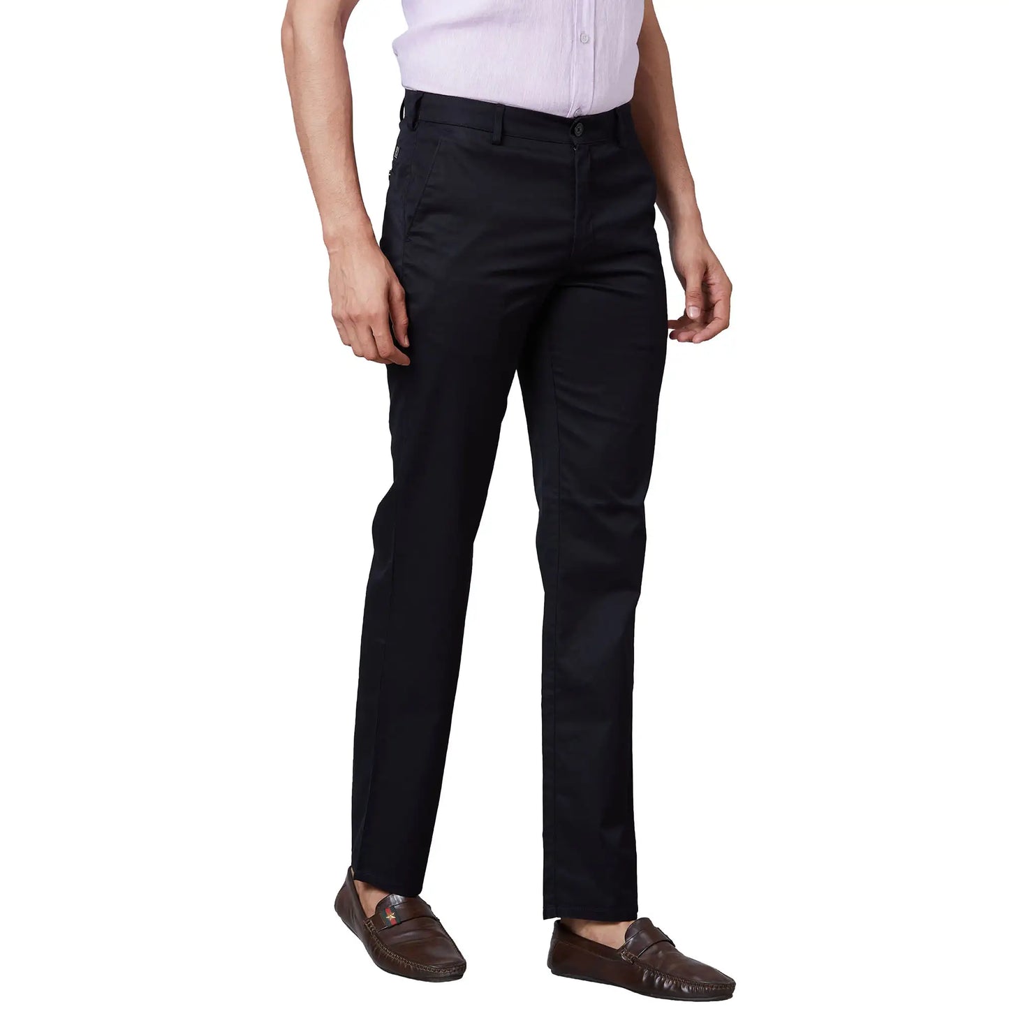 Men Brown Tailored Fit Plain Cotton Trouser