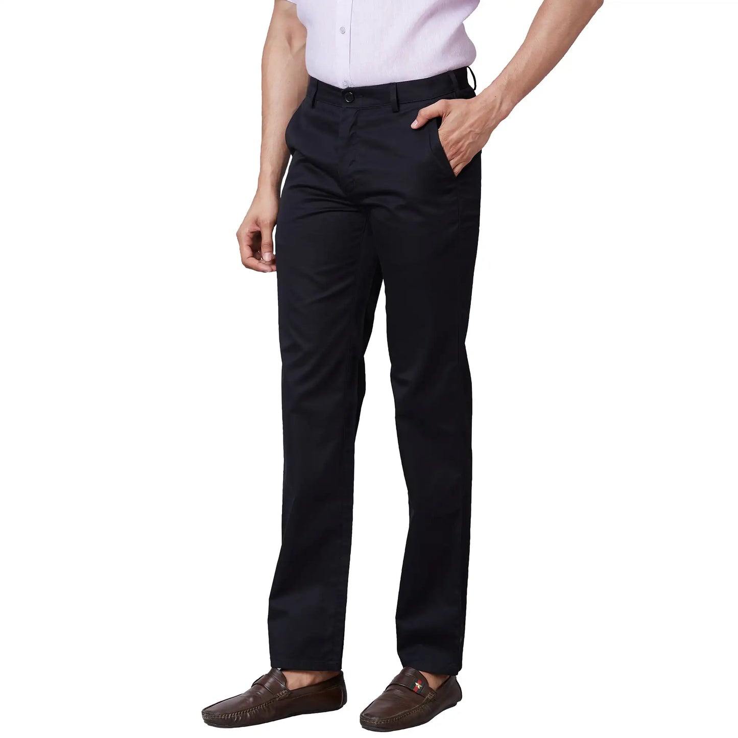 Men Brown Tailored Fit Plain Cotton Trouser