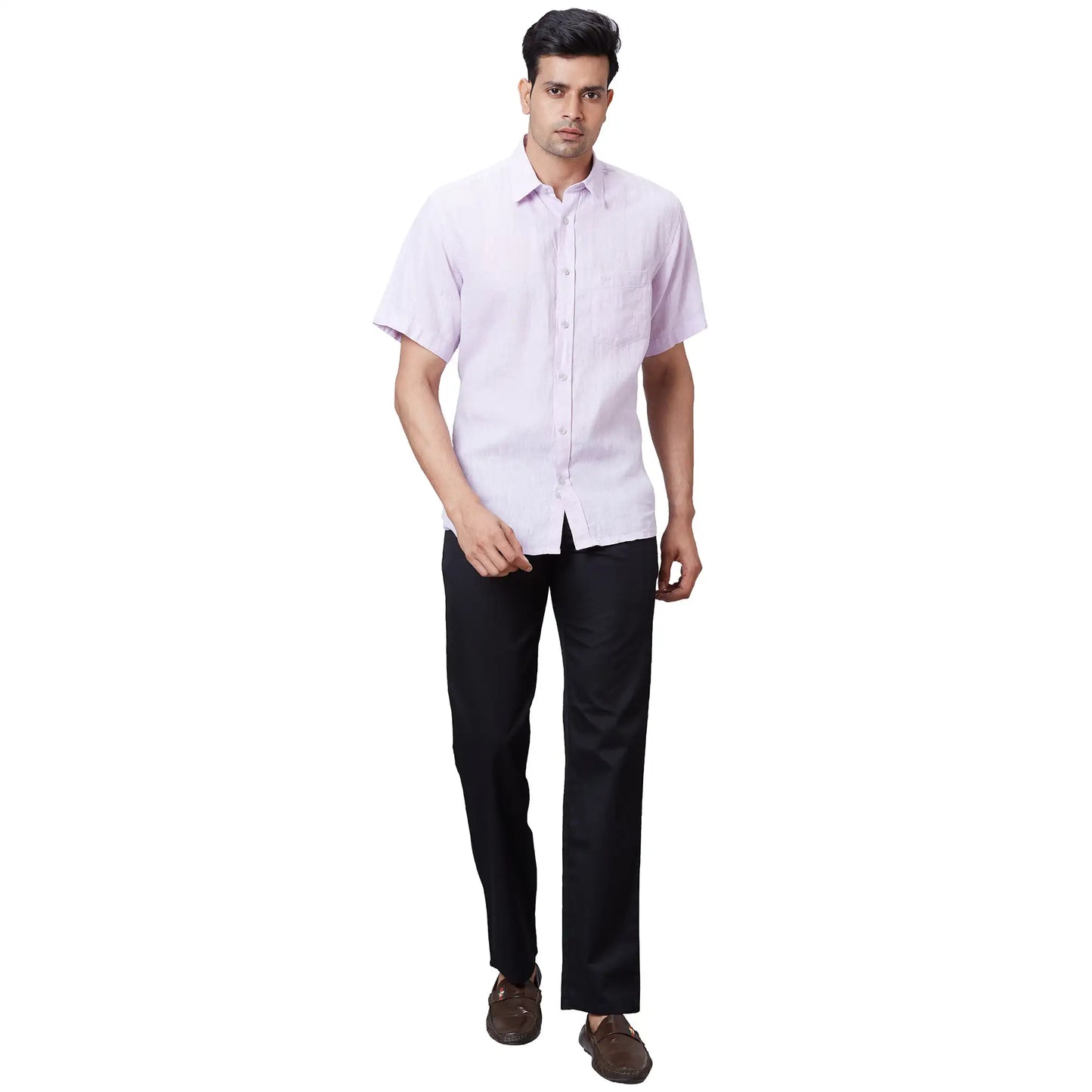 Men Brown Tailored Fit Plain Cotton Trouser