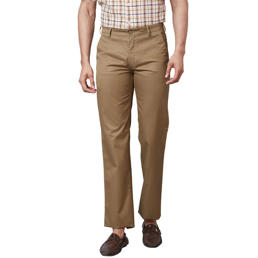 Men Brown Tailored Fit Yarn Dyed Polyester Blend Trouser
