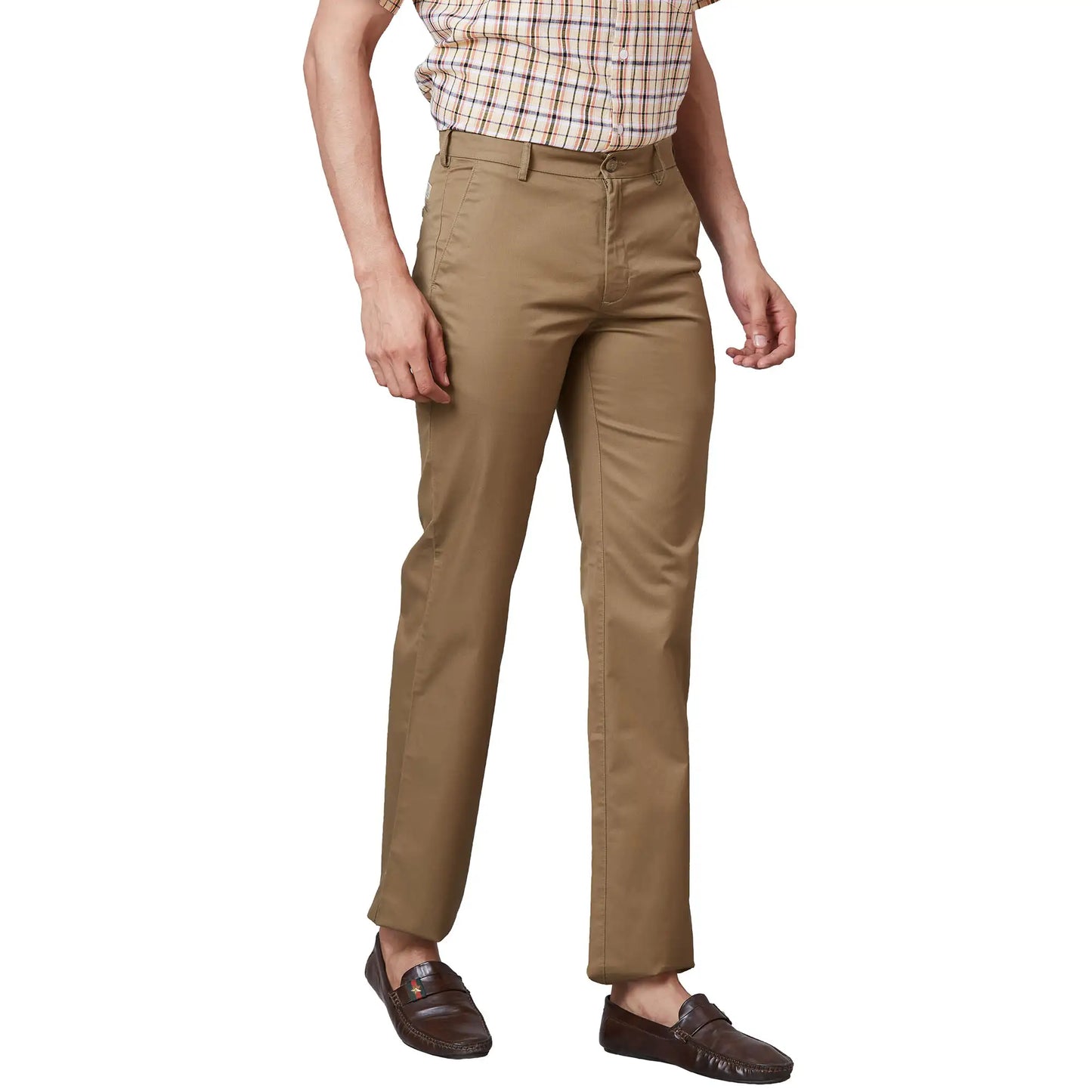Men Brown Tailored Fit Yarn Dyed Polyester Blend Trouser