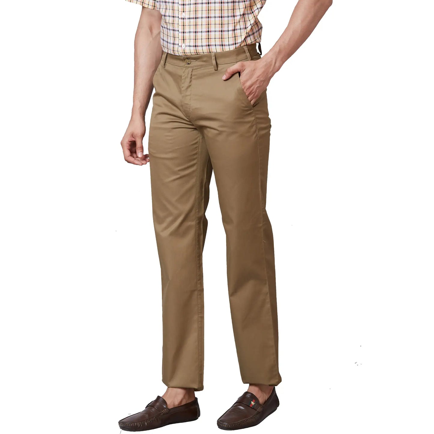Men Brown Tailored Fit Yarn Dyed Polyester Blend Trouser