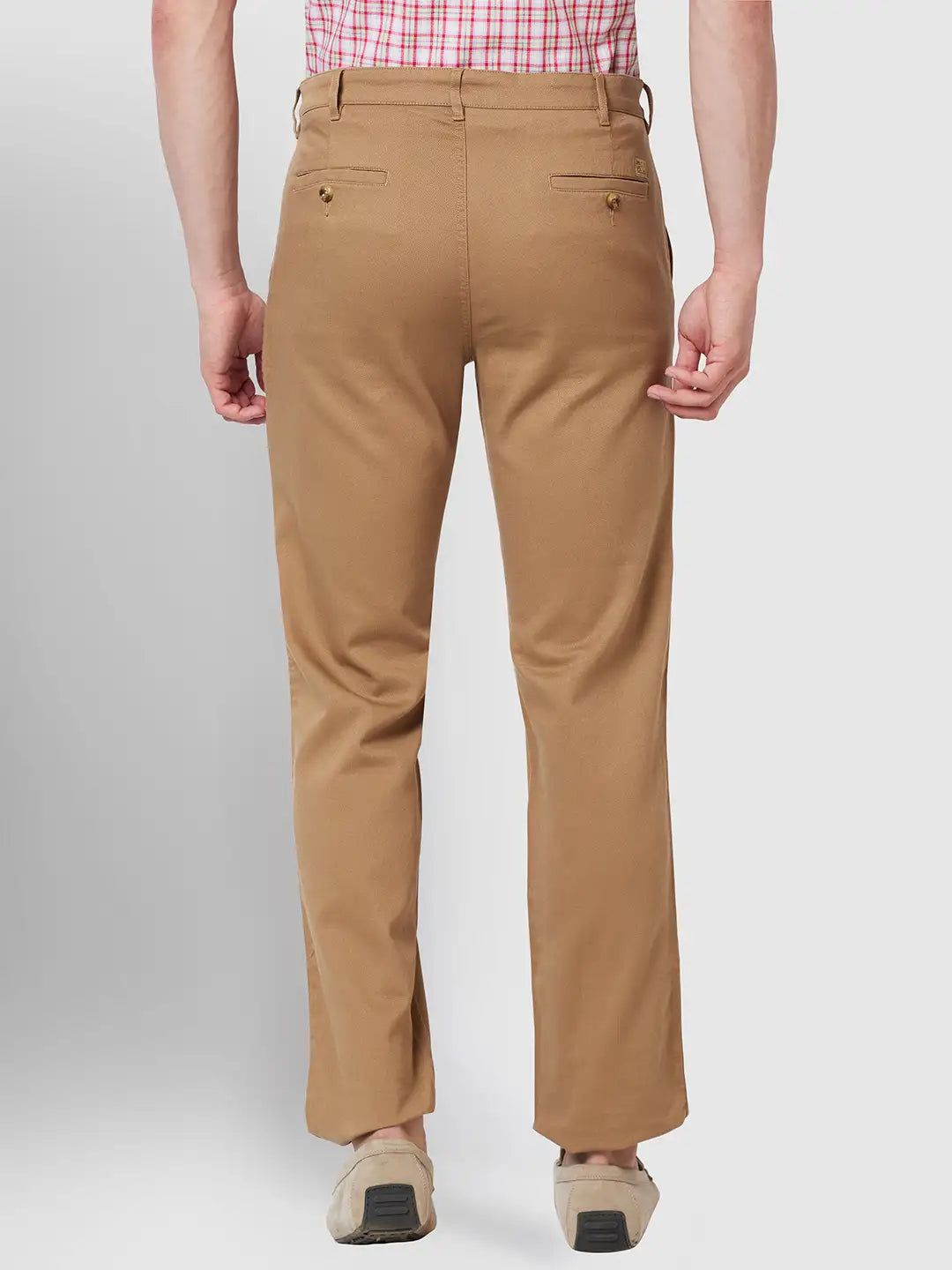 Men Khaki Tailored Fit Solid Piece Dyed Cotton Blend Trouser – MyRaymond