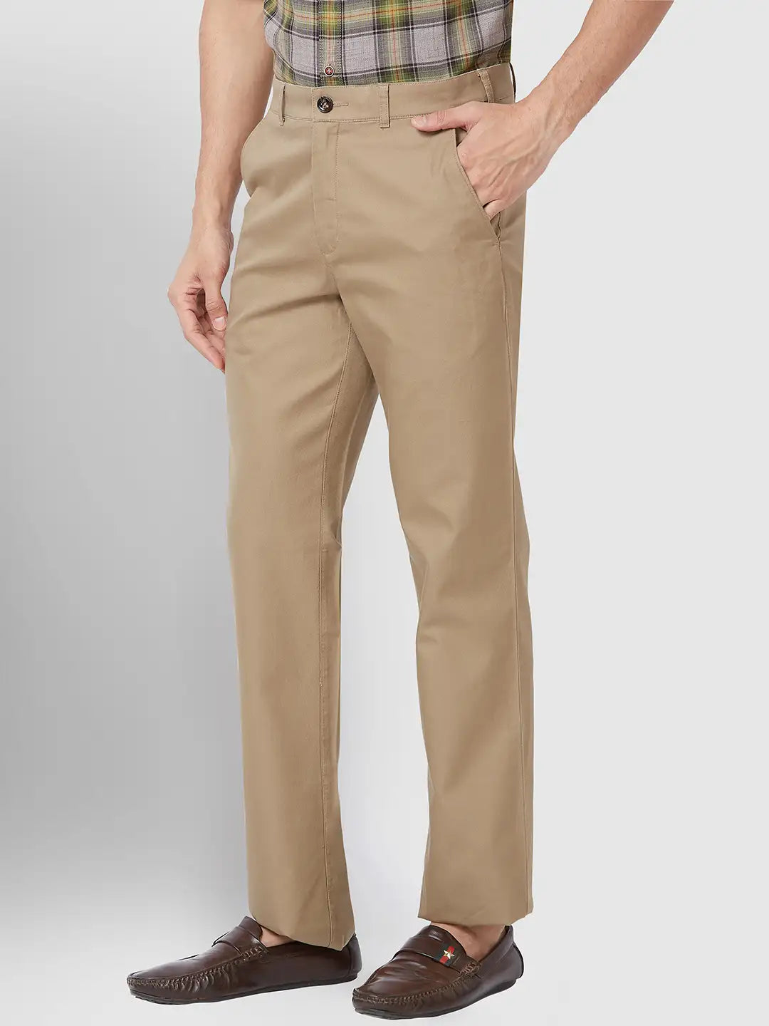 Men Tailored Fit Khaki Trouser
