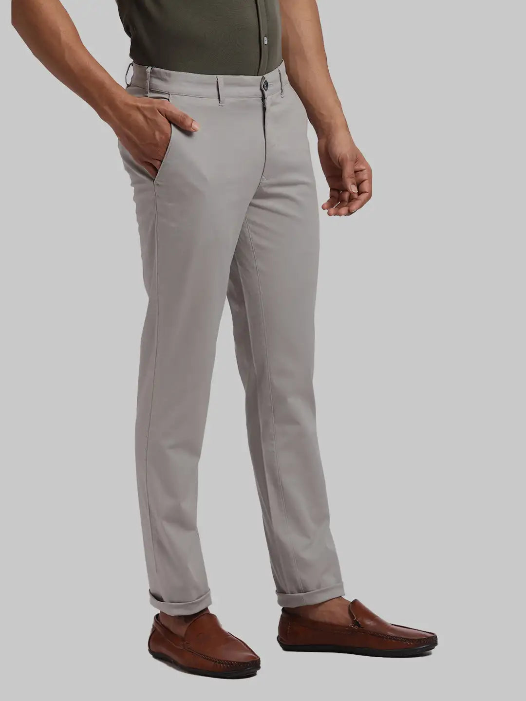 ColorPlus Regular Fit Solid Medium Khaki Trouser
