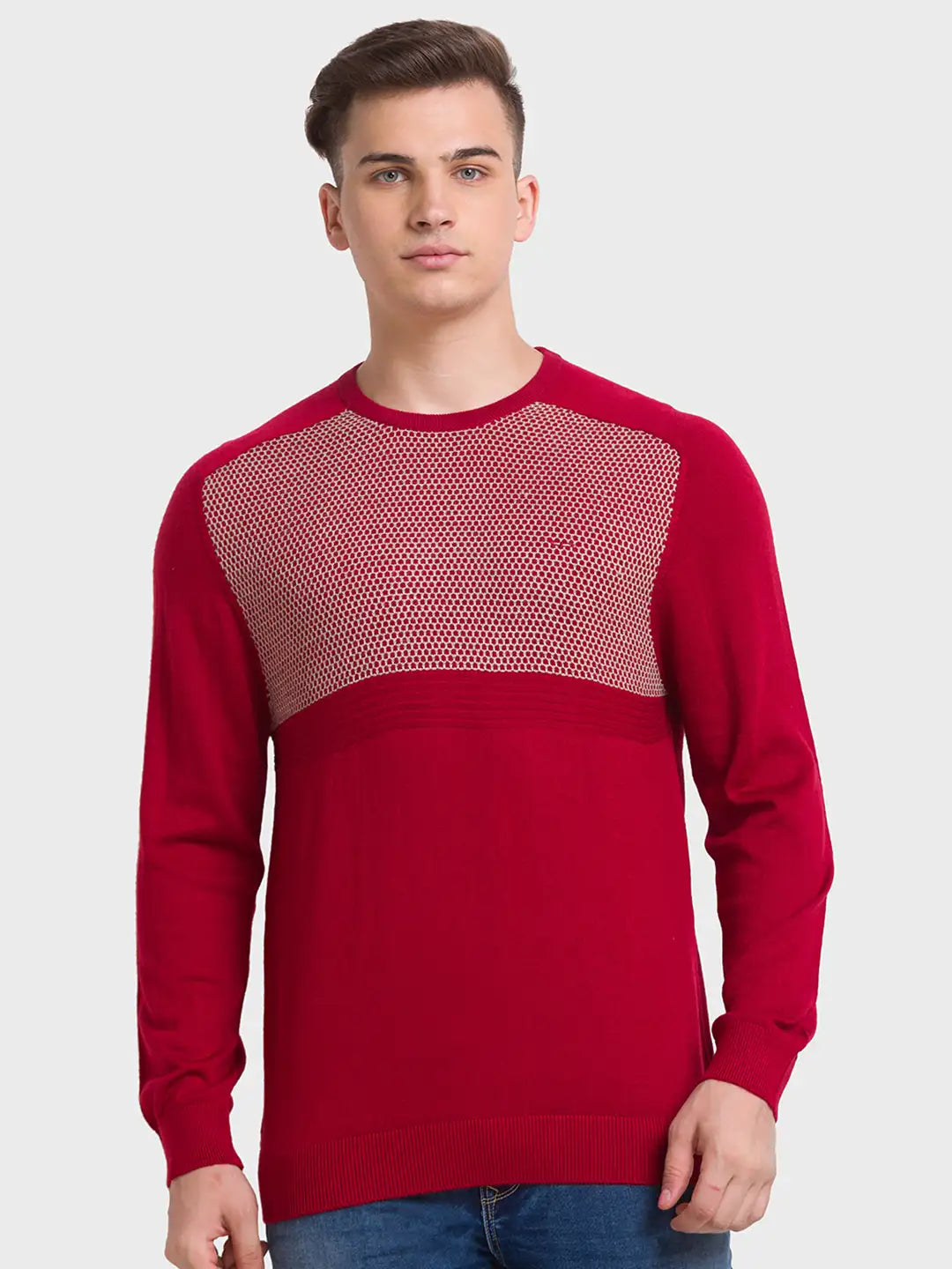 ColorPlus Men White Stripe Slim Fit Cotton Half Sleeve T-Shirt