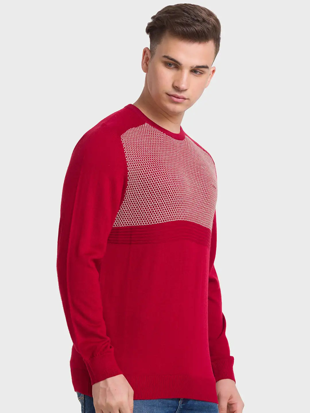 ColorPlus Men White Stripe Slim Fit Cotton Half Sleeve T-Shirt