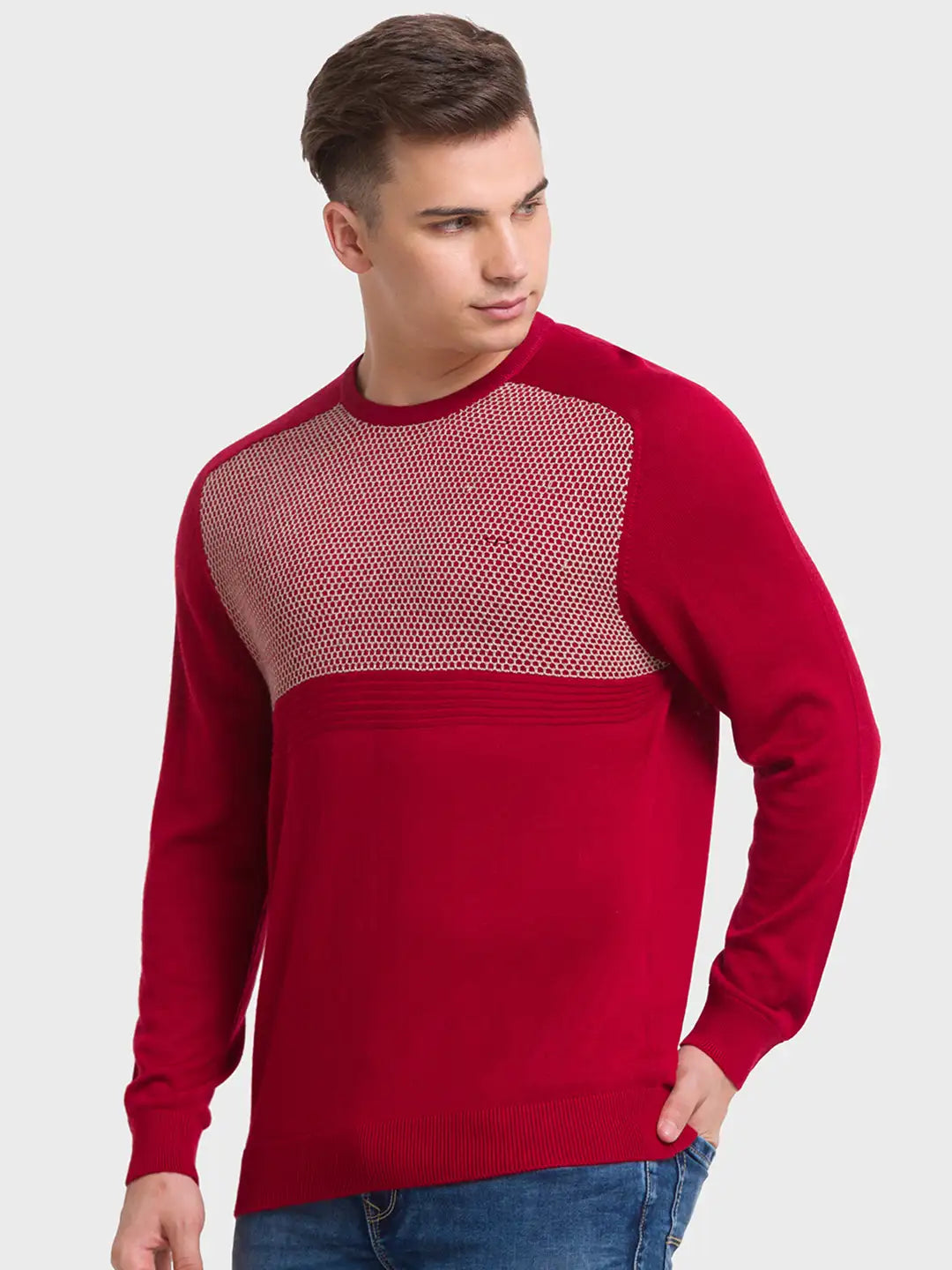 ColorPlus Men White Stripe Slim Fit Cotton Half Sleeve T-Shirt