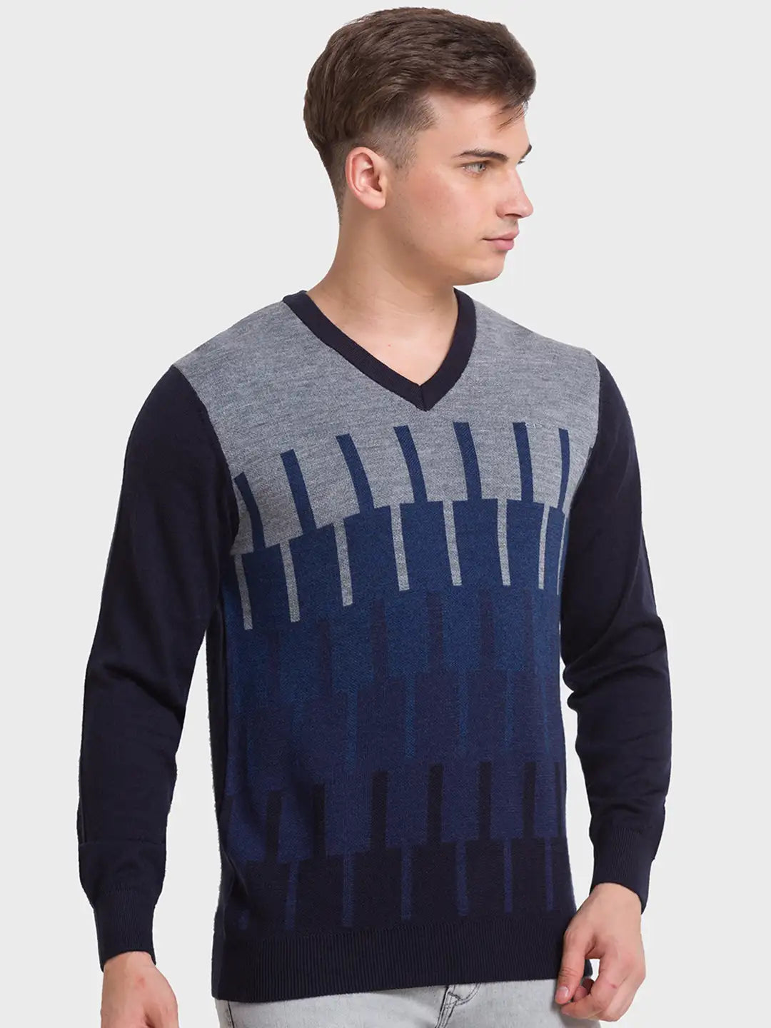 Men Tailored Fit Grey Sweater