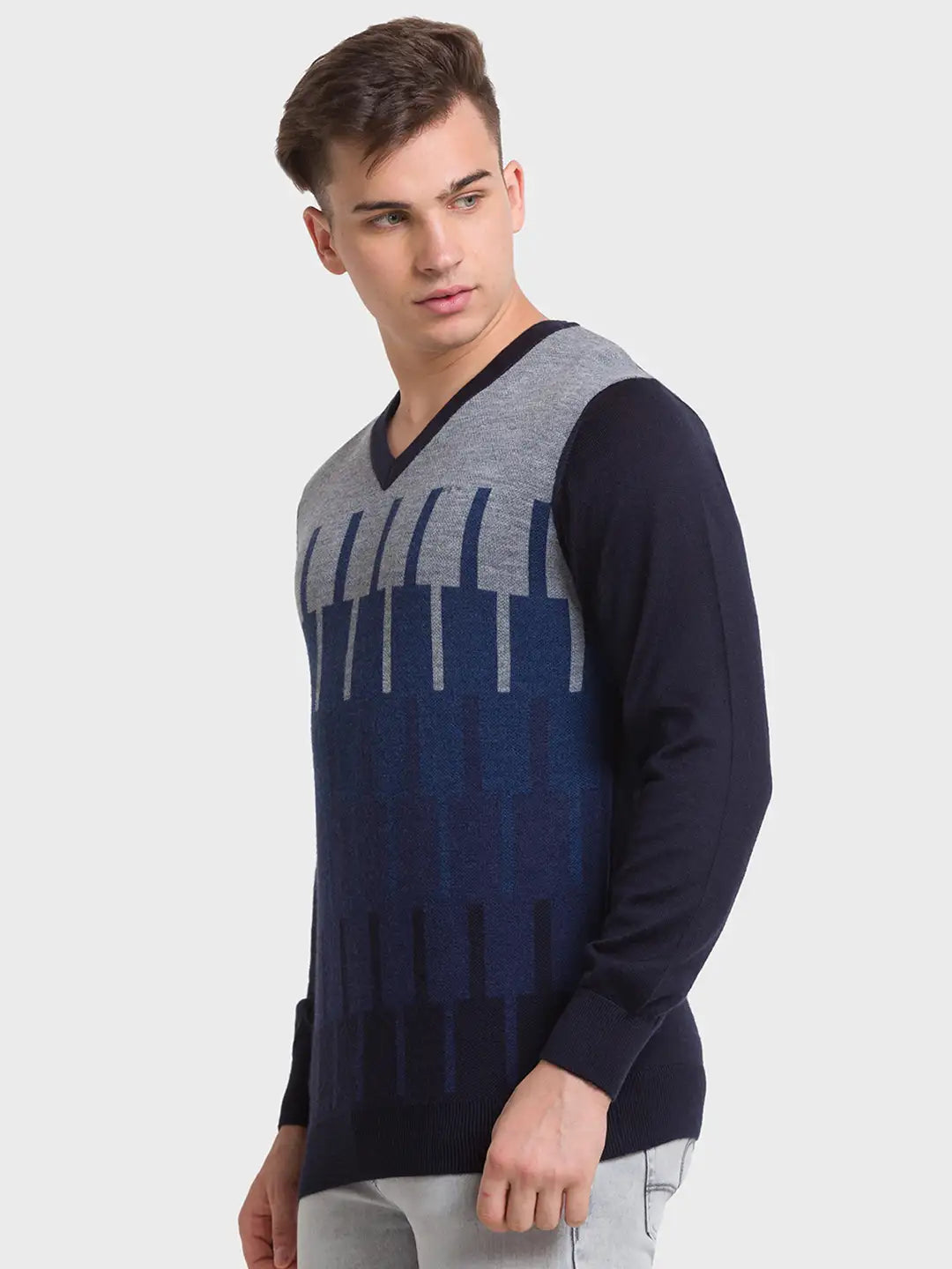 Men Tailored Fit Grey Sweater