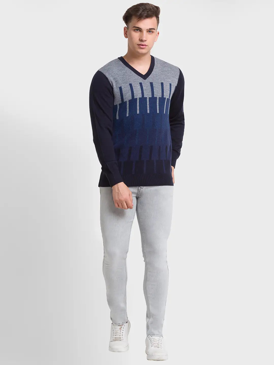 Men Tailored Fit Grey Sweater