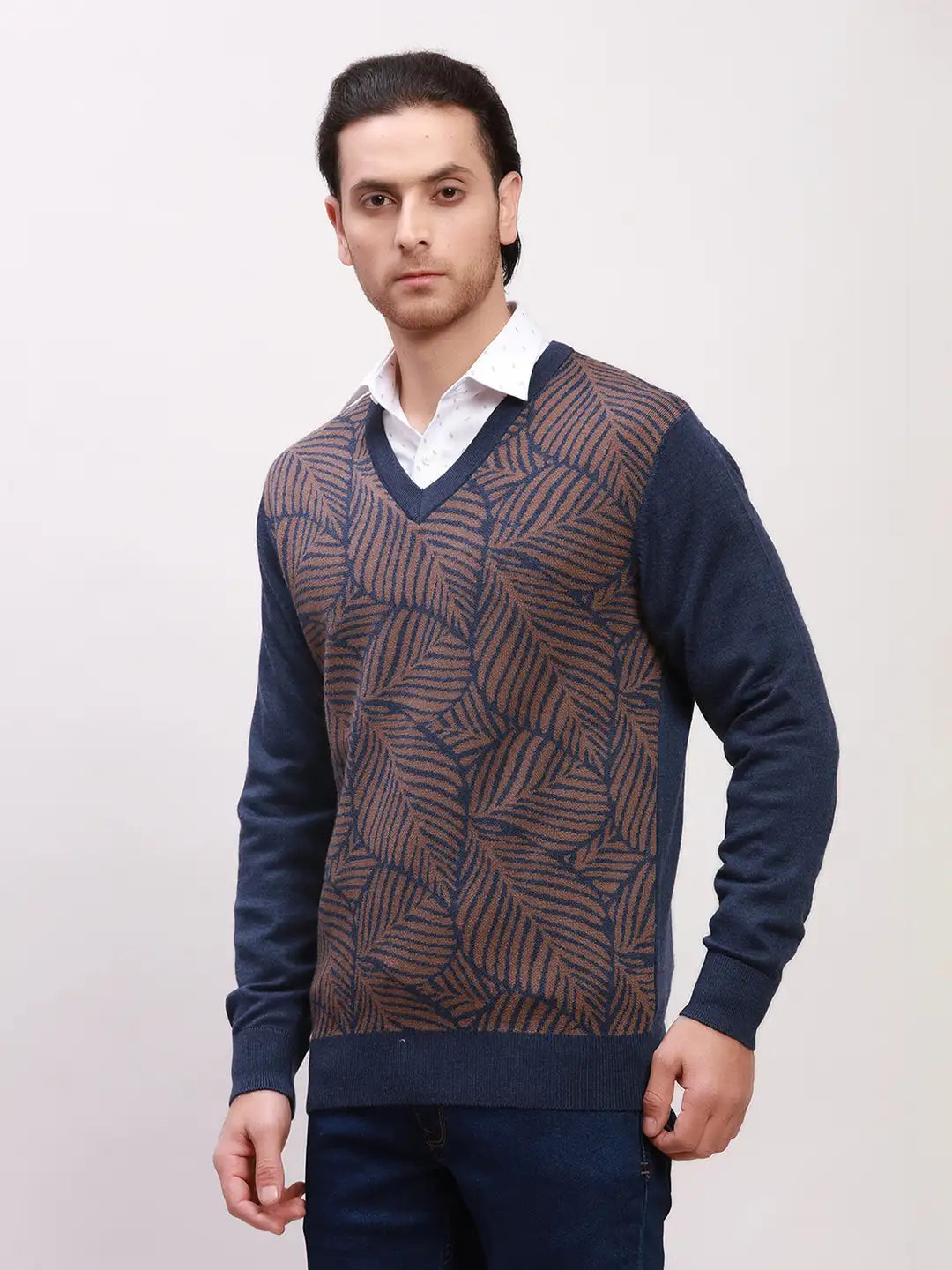 Park Avenue Men Blue Print Slim Fit Cotton Blend T-Shirt