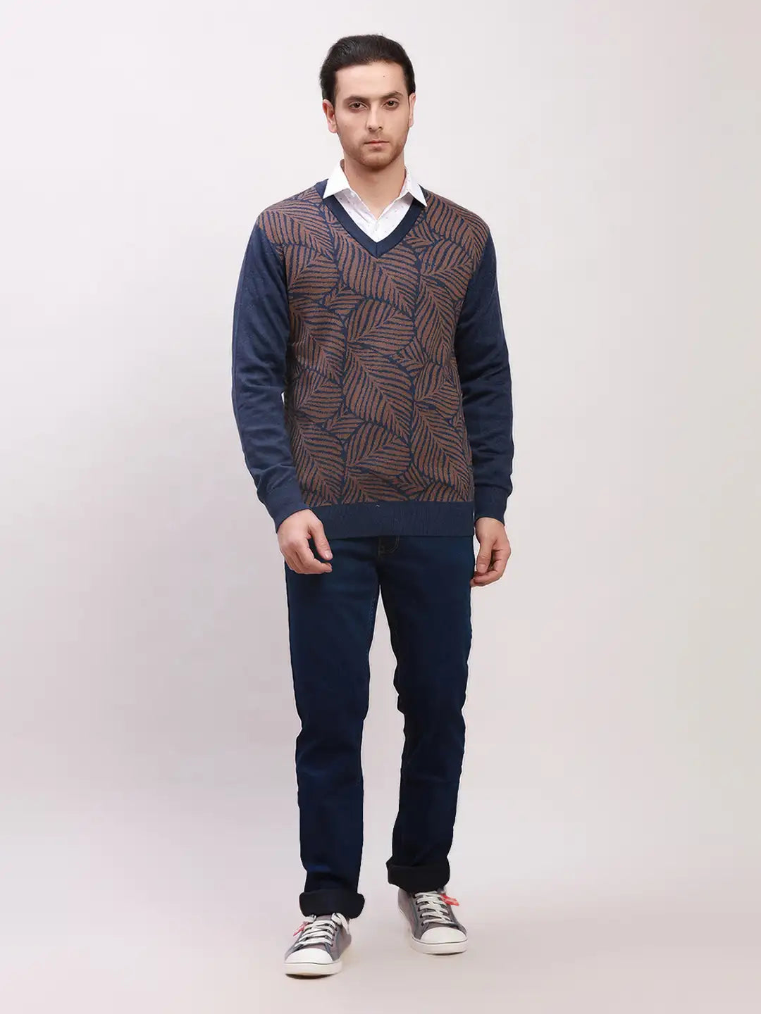 Park Avenue Men Blue Print Slim Fit Cotton Blend T-Shirt