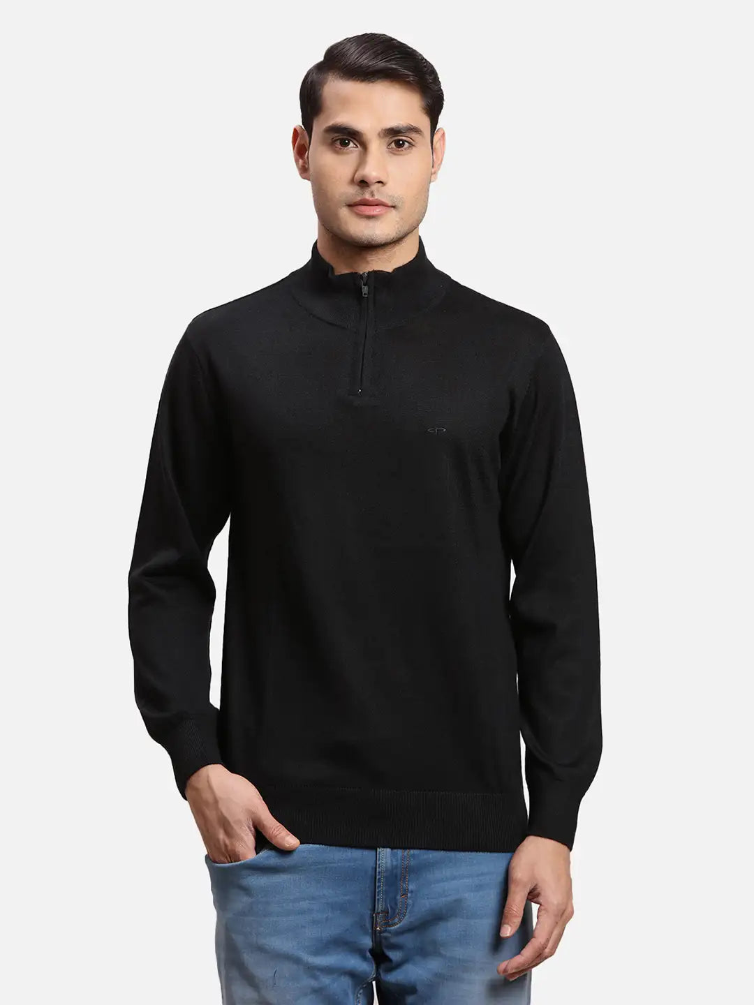 Colorplus Men Blue Solid Regular Fit Silk Blend Full Sleeve V Neck Sweaters
