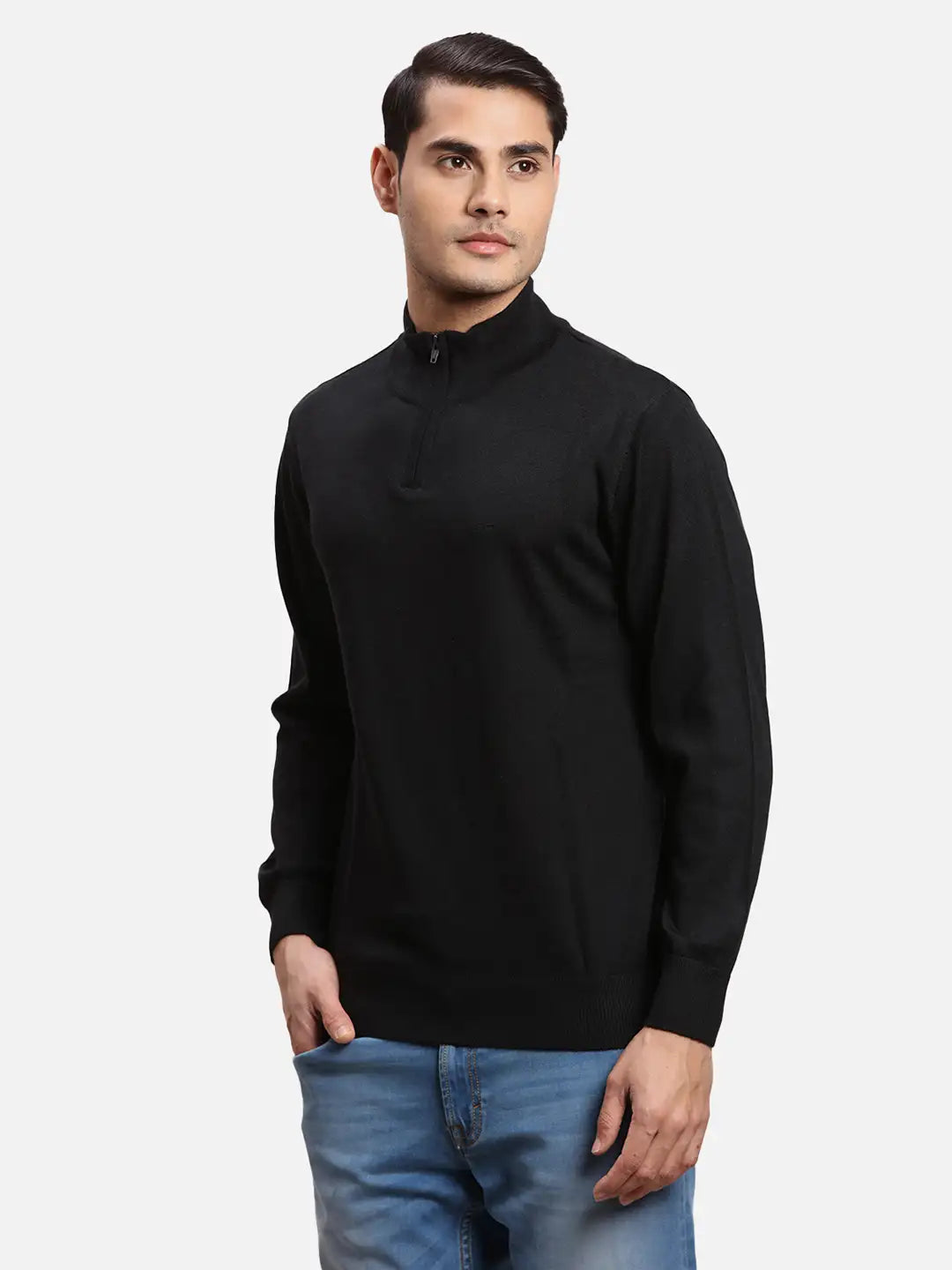 Colorplus Men Blue Solid Regular Fit Silk Blend Full Sleeve V Neck Sweaters