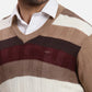 ColorPlus Men Blue Jacquard Regular Fit Acrlic Blend Full Sleeve V Neck Sweater