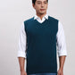 Men Blue Classic Fit Jacquard Acrylic Blend Sleeveless Sweaters