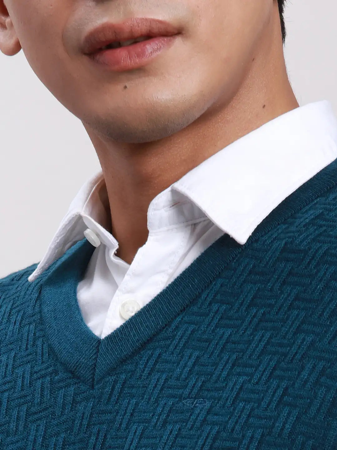 Men Blue Classic Fit Jacquard Acrylic Blend Sleeveless Sweaters